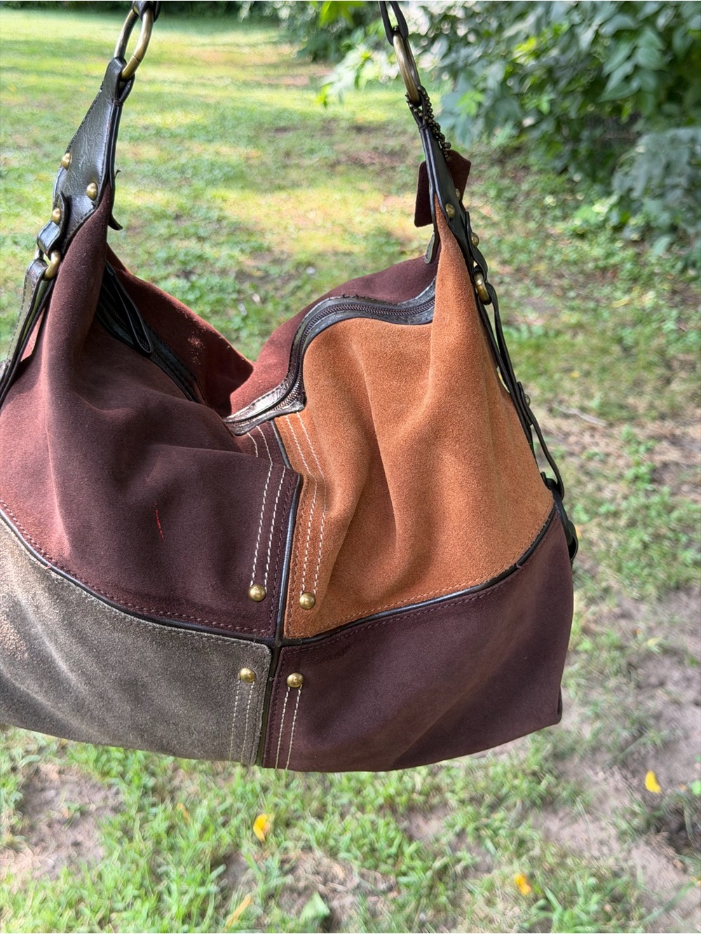 a.n.a Multi-Panel Suede & Leather Shoulder Bag - Brown, Tan, Gray